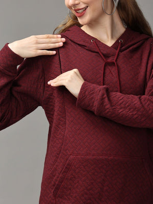 Majesty’s Red Quilted Maternity And Nursing Hoodie Pajama Loungewear Set - MWW-SD-MQHP-S