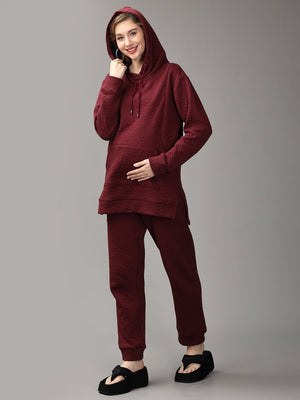 Majesty’s Red Quilted Maternity And Nursing Hoodie Pajama Loungewear Set - MWW-SD-MQHP-S