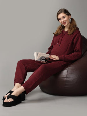 Majesty’s Red Quilted Maternity And Nursing Hoodie Pajama Loungewear Set - MWW-SD-MQHP-S