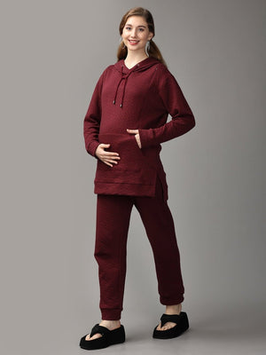 Majesty’s Red Quilted Maternity And Nursing Hoodie Pajama Loungewear Set - MWW-SD-MQHP-S