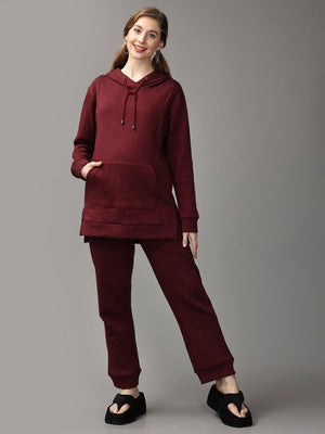 Majesty’s Red Quilted Maternity And Nursing Hoodie Pajama Loungewear Set - MWW-SD-MQHP-S