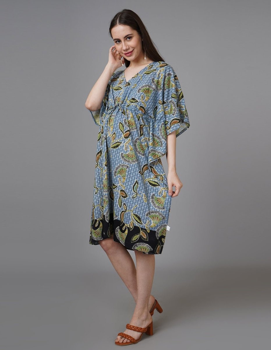 Mandala Blue Maternity and Nursing Kaftan Midi Dress - NW-BLMNT-S