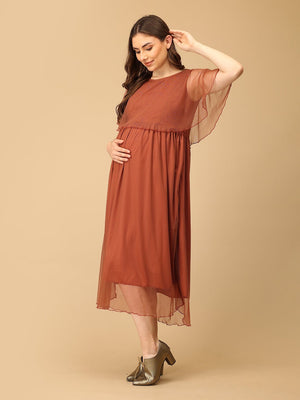 Maple Mist Maternity and Nursing Dress with Cape - S Maternity Gown