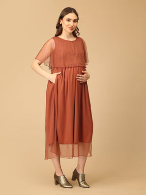 Maple Mist Maternity and Nursing Dress with Cape - S Maternity Gown