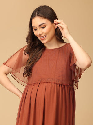 Maple Mist Maternity and Nursing Dress with Cape - S Maternity Gown