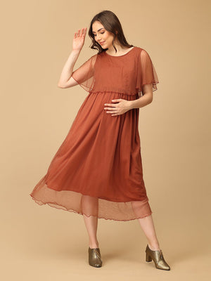 Maple Mist Maternity and Nursing Dress with Cape - S Maternity Gown