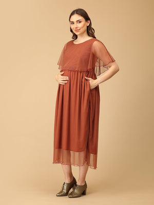 Maple Mist Maternity and Nursing Dress with Cape - S Maternity Gown