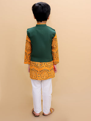 Marigold Mosaic Boys Floral Print Jacket And Kurta Pajama Set - KES - SC - MRIM - 0 - 6