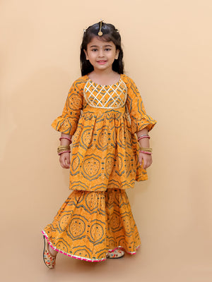Marigold Mosaic Girls Anarkali Sharara Set - KES - SC - MRGMG - 0 - 6