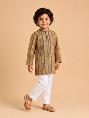 Marigold Petals Boys Floral Print Jacket And Kurta Pajama Set - 0-6 Months Boys Ethnic Set