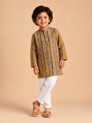 Marigold Petals Boys Floral Print Jacket And Kurta Pajama Set - 0-6 Months Boys Ethnic Set