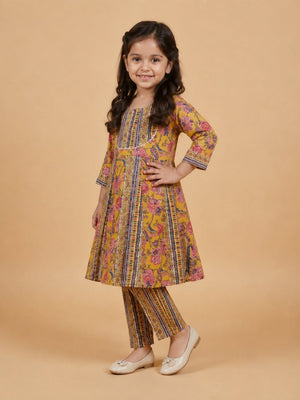 Marigold Petals Girls Floral Print Anarkali Kurta Set - 0-6 Months Girls Ethnic Set