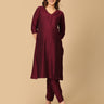 Marilyn Merlot Embroidered Maternity And Nursing Silk Kurta Set - MEW - SK - WNEB - S