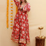 Maroon Block Print Anarkali Kurta Set - WES - SC - MRBLO - S
