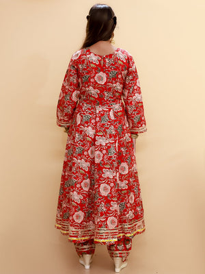 Maroon Block Print Anarkali Kurta Set - WES - SC - MRBLO - S