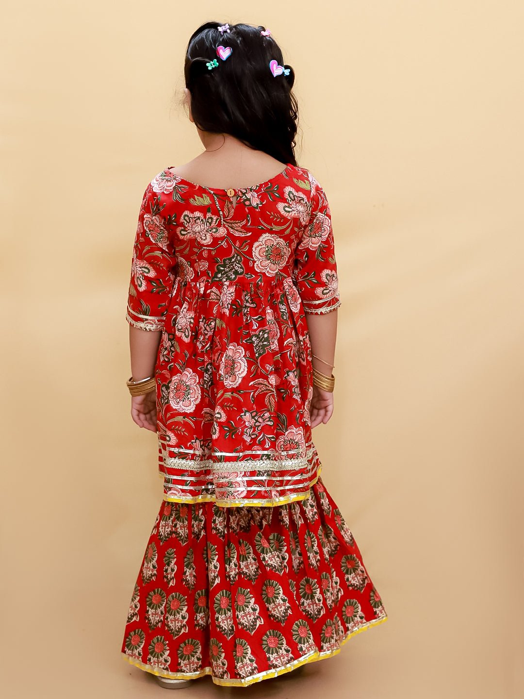 Maroon Block Print Girls Anarkali Sharara Set - KES - SC - MRBLG - 0 - 6