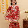 Maroon Block Print Girls Anarkali Sharara Set - KES - SC - MRBLG - 0 - 6