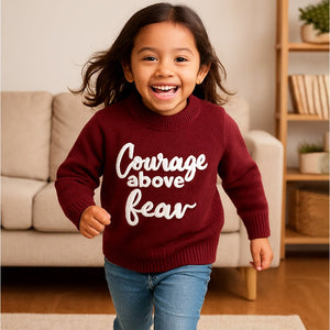Maroon Courage Above Fear Cardigan, Christmas Winter Sweater for Kids - 4 - 5 Years Winter Wear