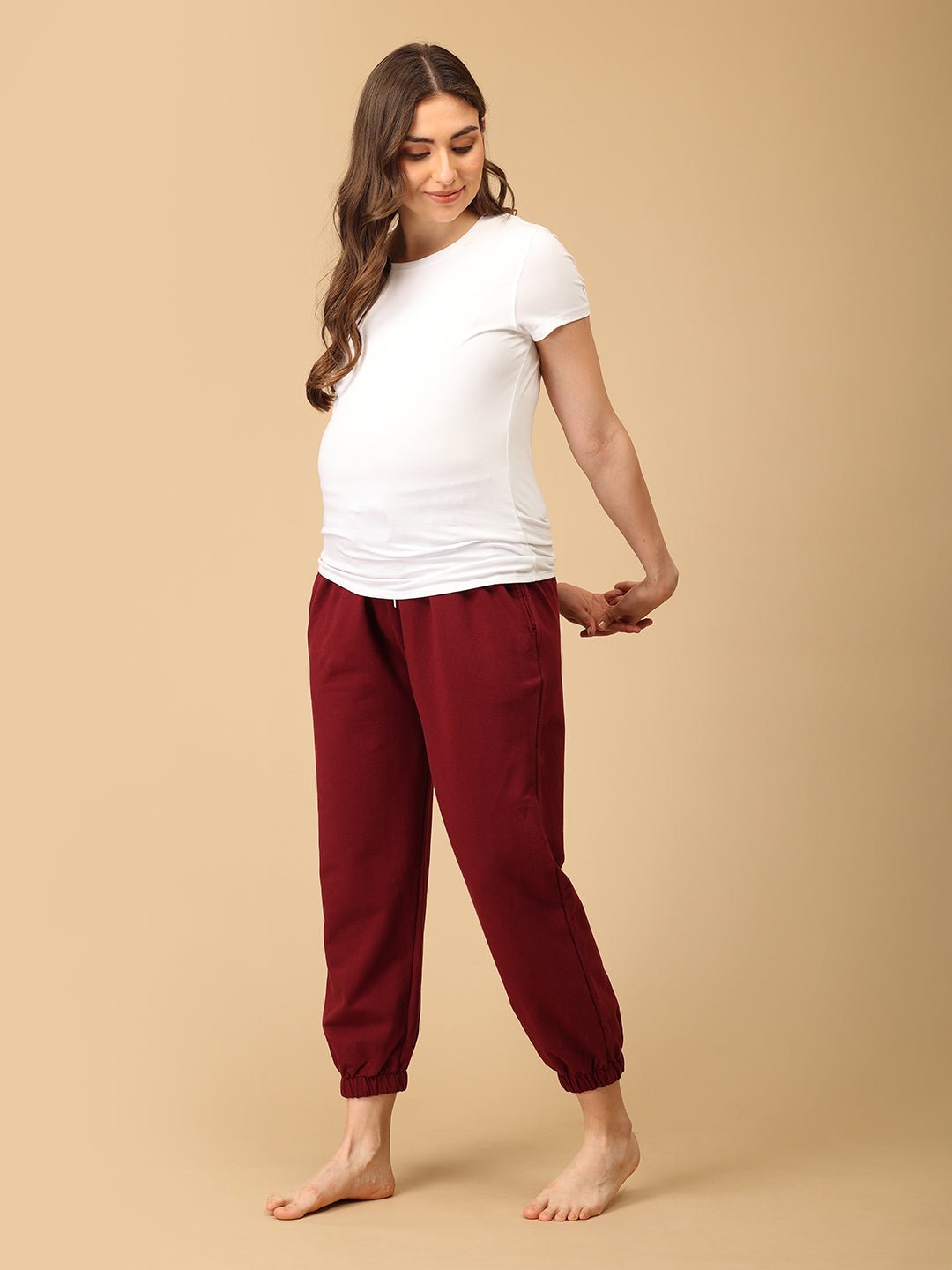 Maroon Maternity Joggers - DEN - AN - MRNJG - S