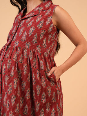 Maroon Melody Maternity and Nursing Dress - S Maternity Casual Dress