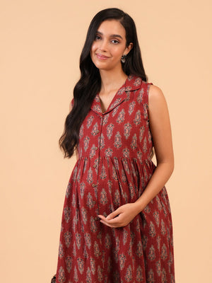 Maroon Melody Maternity and Nursing Dress - S Maternity Casual Dress