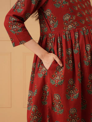Maroon Melody Maternity and Nursing Kurta Set With Dupatta - S Maternity Ethnic Set