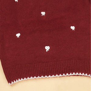 Maroon Mini Bows Knitted Cardigan, Christmas Winter Sweater for Kids - 2 - 3 Years Winter Wear