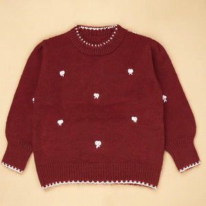 Maroon Mini Bows Knitted Cardigan, Christmas Winter Sweater for Kids - 2 - 3 Years Winter Wear