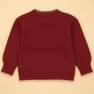 Maroon Mini Bows Knitted Cardigan, Christmas Winter Sweater for Kids - 2 - 3 Years Winter Wear