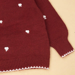 Maroon Mini Bows Knitted Cardigan, Christmas Winter Sweater for Kids - 2 - 3 Years Winter Wear