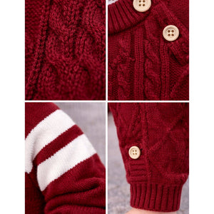 Maroon White Stripes Full Sleeves Jumpsuit Winter Romper with Cap for Tiny Toddlers - 3 - 6 Months Winter Wear