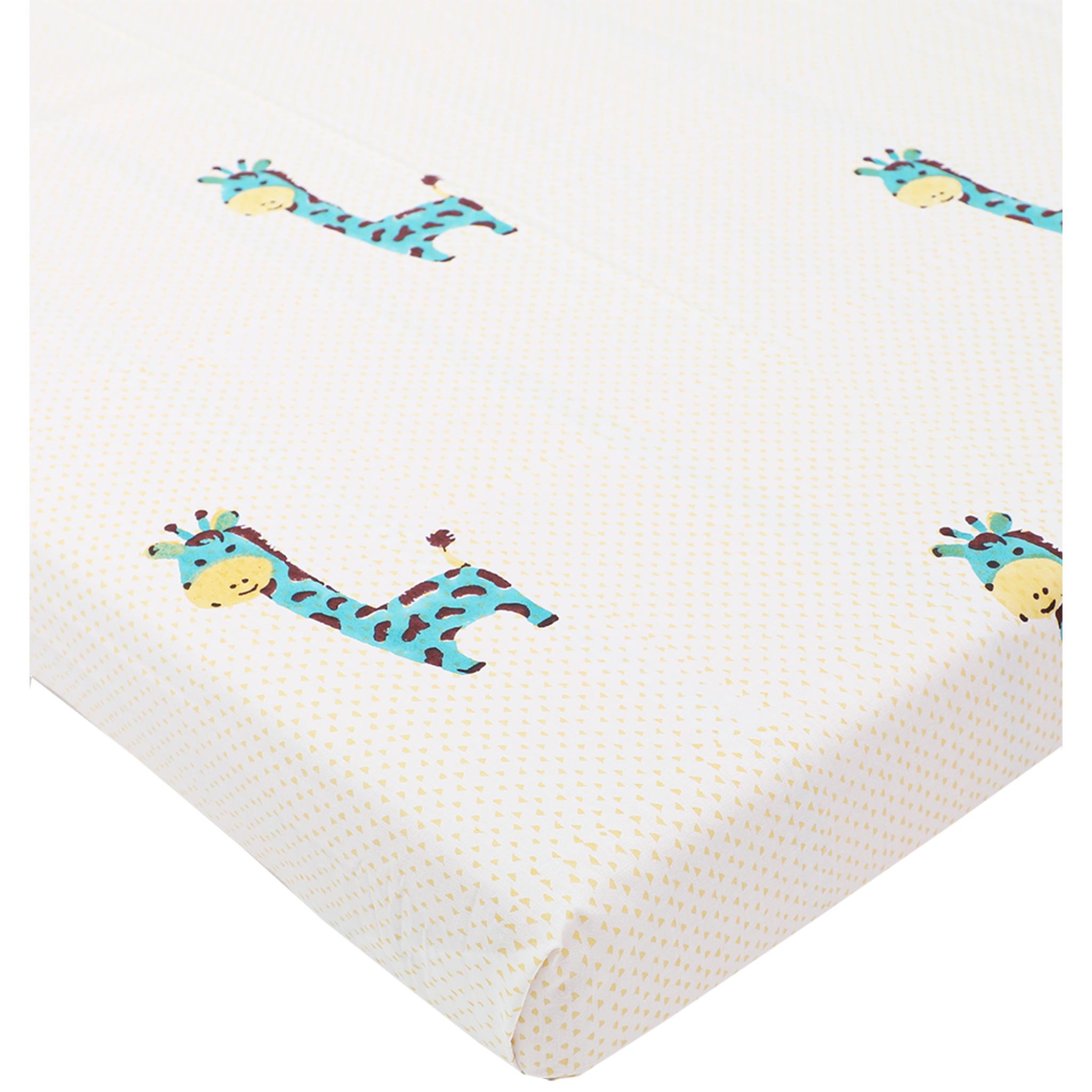 Masaya Pure Cotton Cot Sheet Giraffe - Teal - MSY - CSS - 007A - Yellow Tri