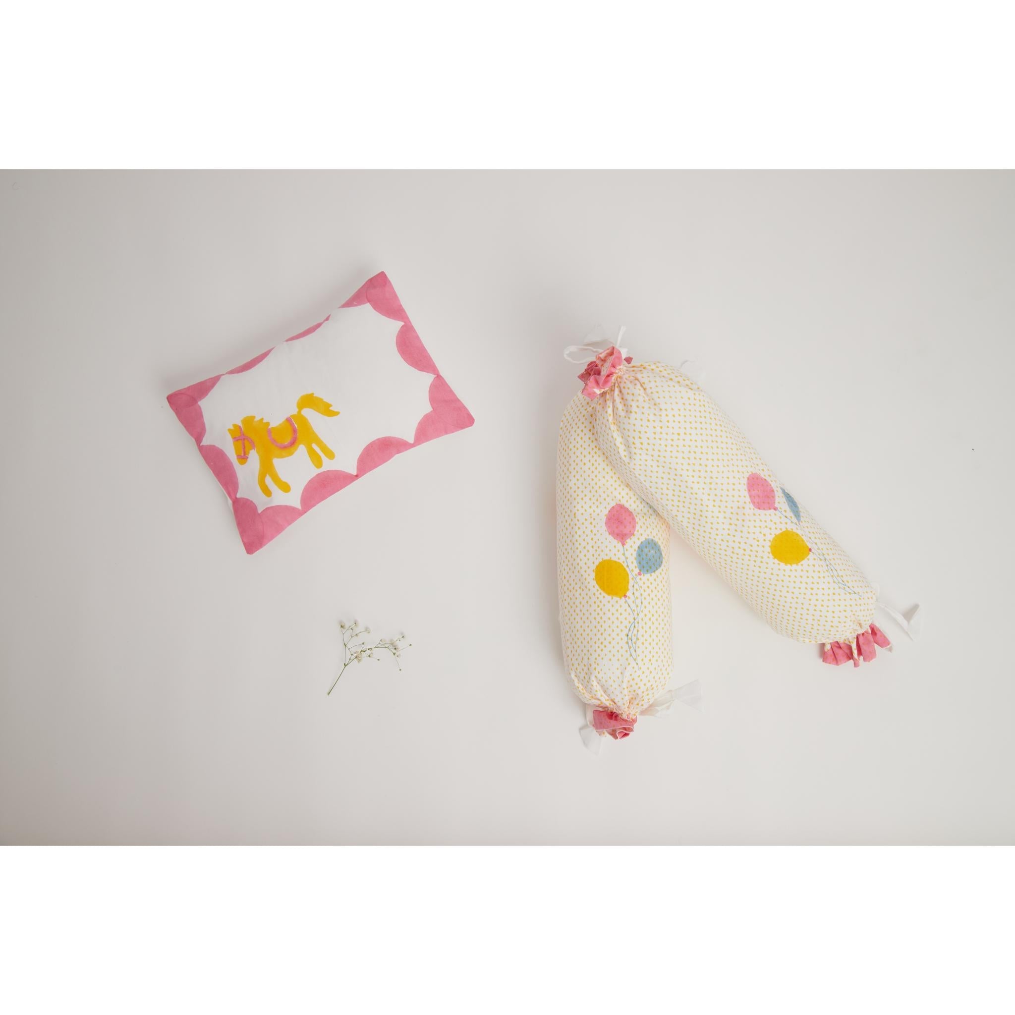 Masaya Pure Cotton Pillow & Bolster Set Circus - Pink - MSY - CPB - 009E - Pink