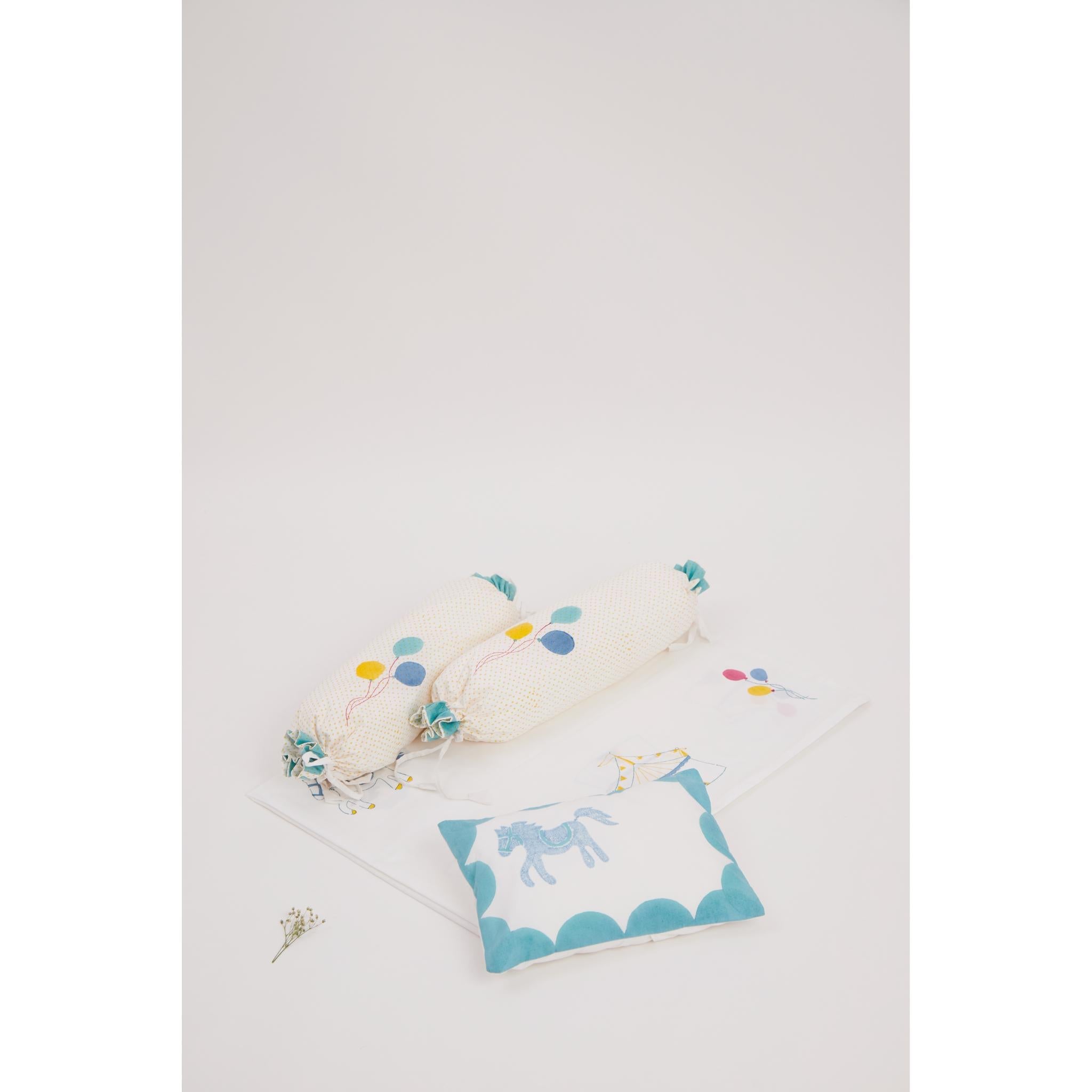 Masaya Pure Cotton Pillow & Bolster Set Circus - Teal - MSY - CPB - 009E - Teal
