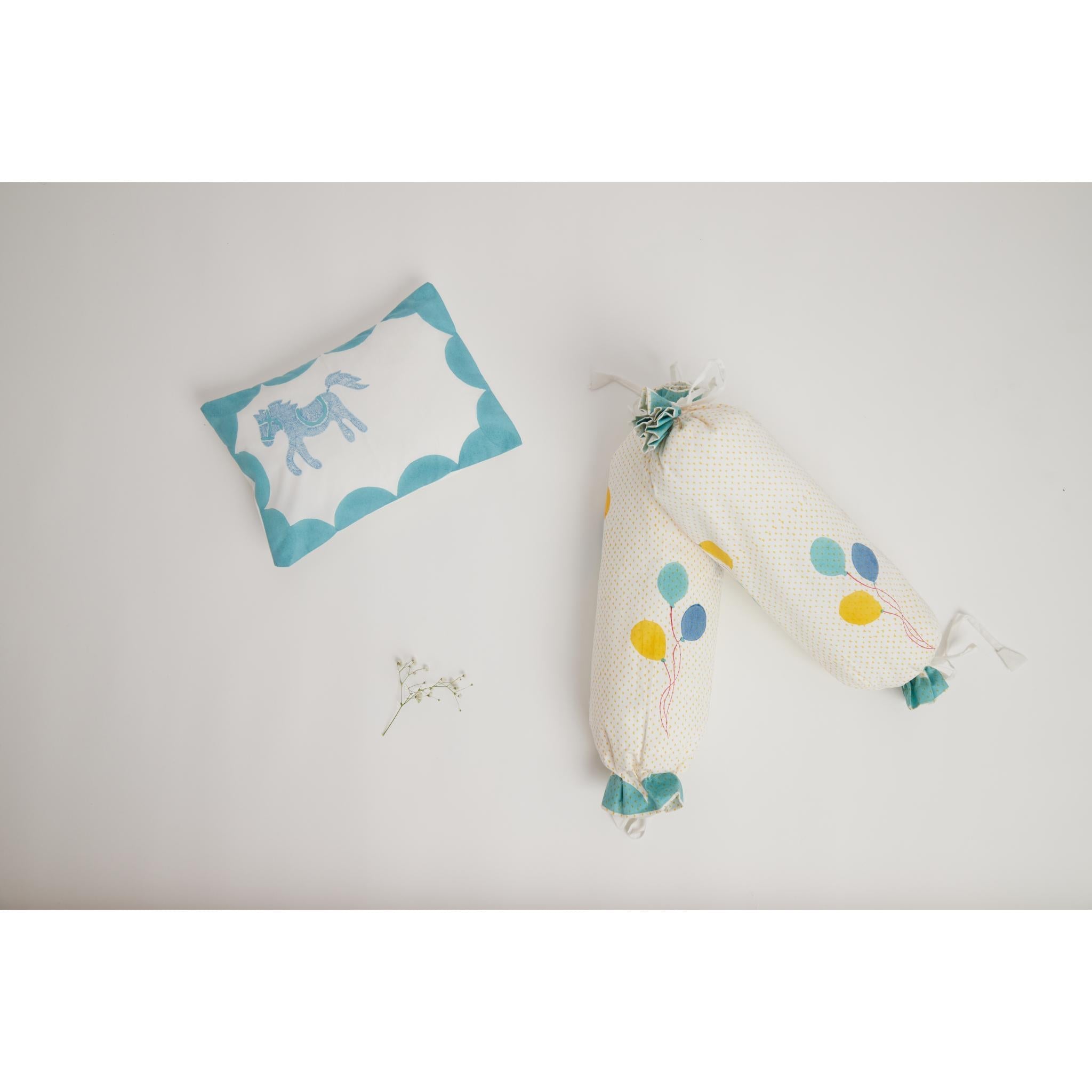 Masaya Pure Cotton Pillow & Bolster Set Circus - Teal - MSY - CPB - 009E - Teal
