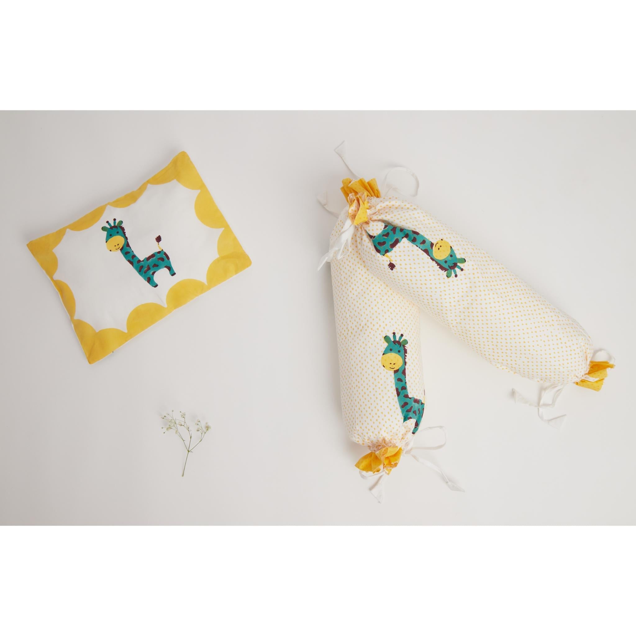 Masaya Pure Cotton Pillow & Bolster Set Giraffe - Teal - MSY - CPB - 009A - YellowTri