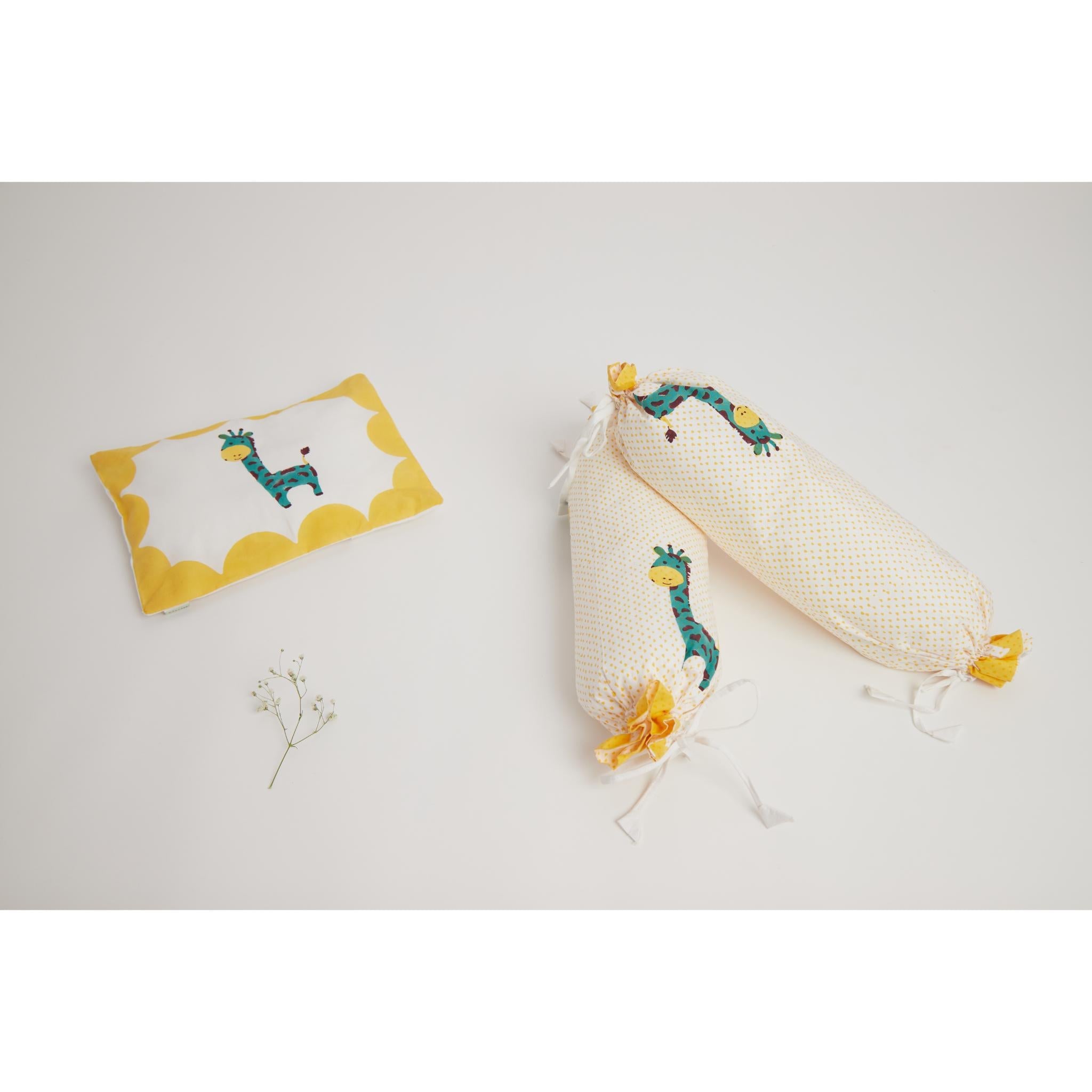 Masaya Pure Cotton Pillow & Bolster Set Giraffe - Teal - MSY - CPB - 009A - YellowTri