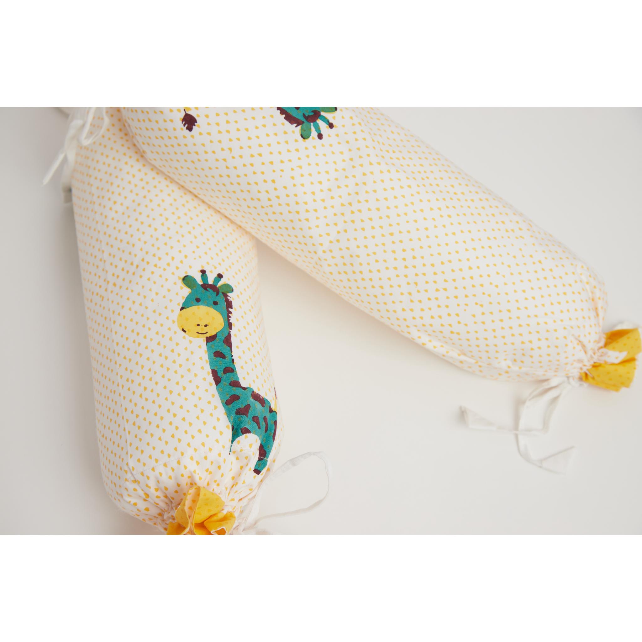 Masaya Pure Cotton Pillow & Bolster Set Giraffe - Teal - MSY - CPB - 009A - YellowTri