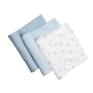 Masilo Organic Muslin Swaddles Set of 3- Blue Sea Breeze | The Mom Store - Baby Swaddle Blankets