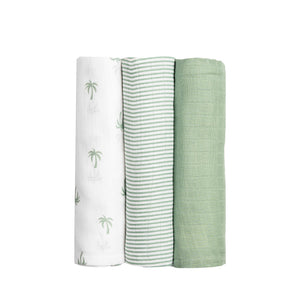 Masilo Organic Muslin Swaddles Set of 3- Green Palm | The Mom Store - Baby Swaddle Blankets