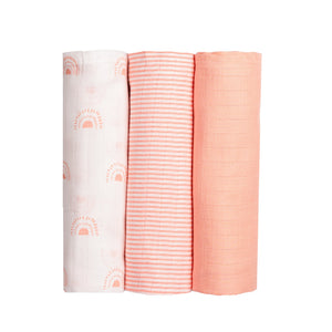Masilo Organic Muslin Swaddles Set of 3-Peach Rainbow|The Mom Store - Baby Swaddle Blankets
