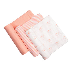 Masilo Organic Muslin Swaddles Set of 3-Peach Rainbow|The Mom Store - Baby Swaddle Blankets