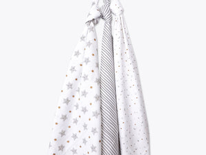 Masilo Organic Muslin Swaddles Set of 3- StarMetallic Gold |The Mom Store - Baby Blanket