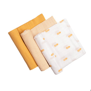 Masilo Organic Muslin Swaddles Set of 3- Yellow Pineapple|The Mom Store - Baby Swaddle Blankets