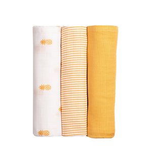 Masilo Organic Muslin Swaddles Set of 3- Yellow Pineapple|The Mom Store - Baby Swaddle Blankets
