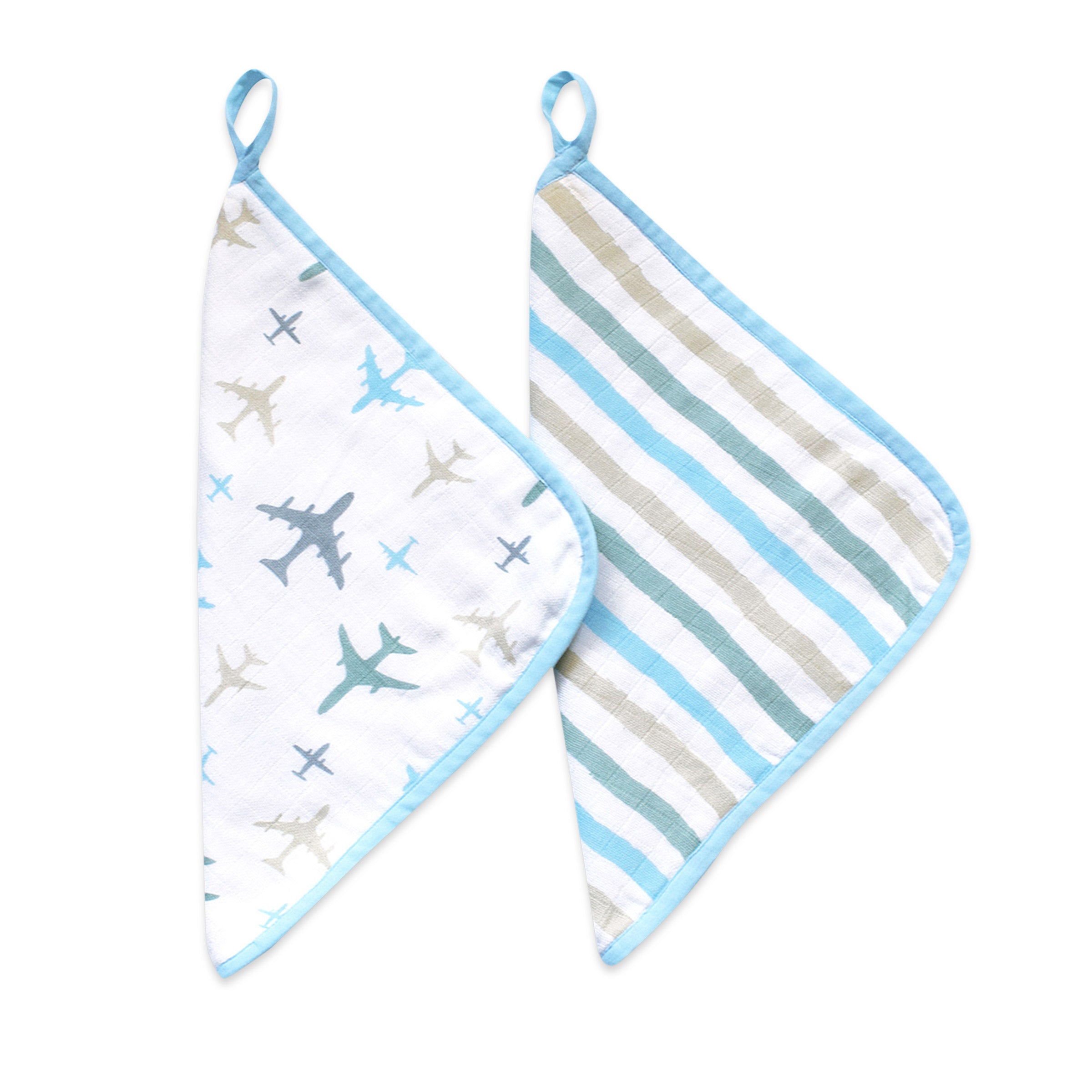 Masilo Organic Muslin Washcloths (Set of 2) - MBAWC M - 2PK AIRPLANE