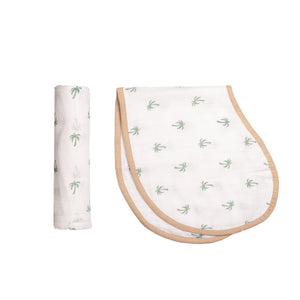 Masilo Swaddle & Burp Cloth Bib- Green Palm|The Mom Store - Baby Feeding Gear
