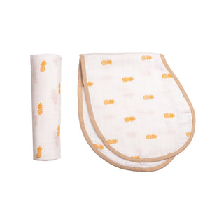 Masilo Swaddle & Burp Cloth Bib- Yellow Pineapple |The Mom Store - Baby Feeding Gear