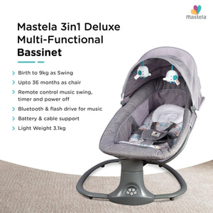 Mastela 3-in-1 Deluxe Multi-Functional Bassinet/Swing- Grey - 8104