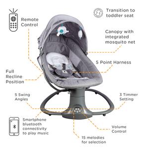 Mastela 3-in-1 Deluxe Multi-Functional Bassinet/Swing- Grey - 8104